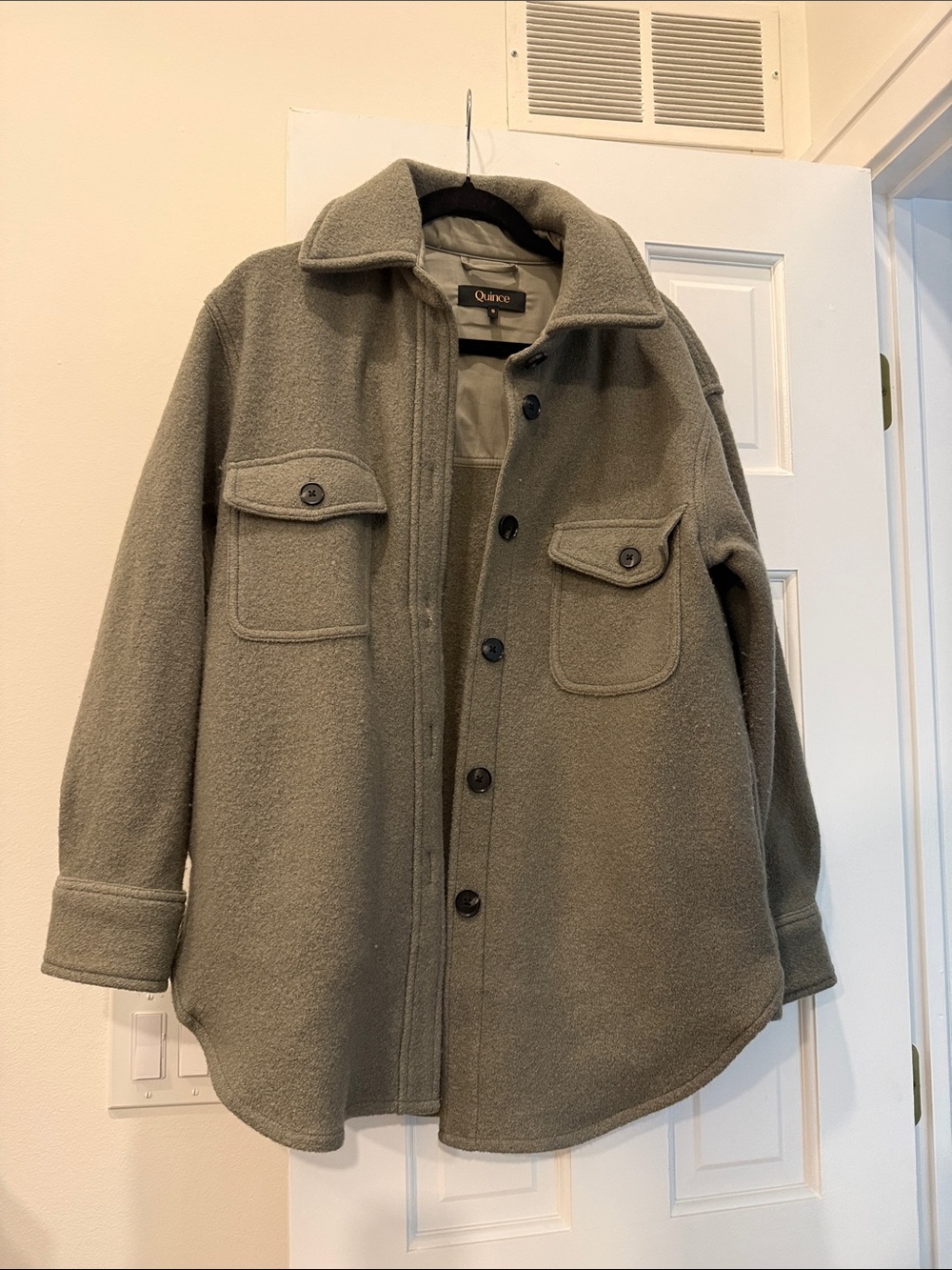 Quince 100% wool Olive Green Shacket with Chest Pockets